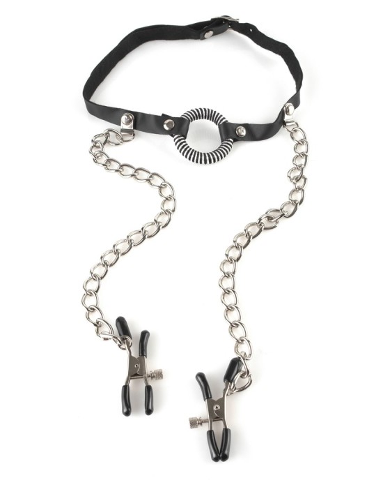 O-Ring Gag with Nipple Clamps