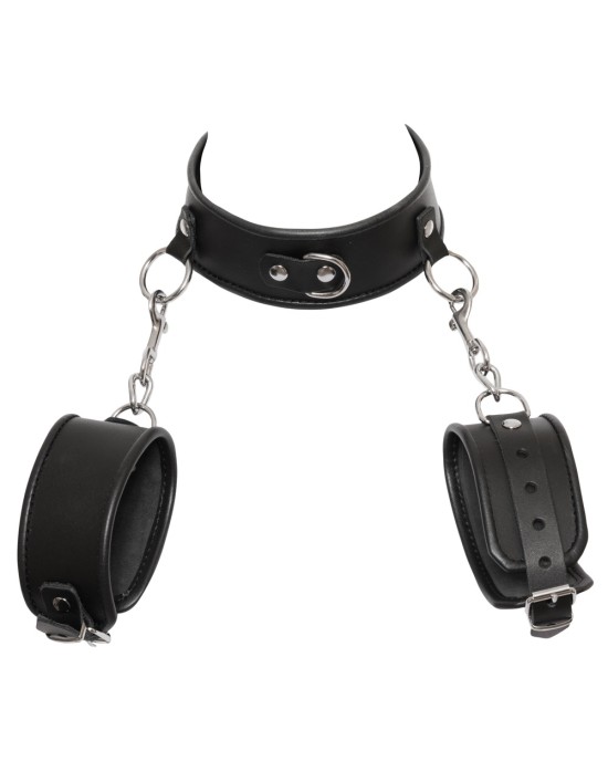 Leather collar and handcuffs