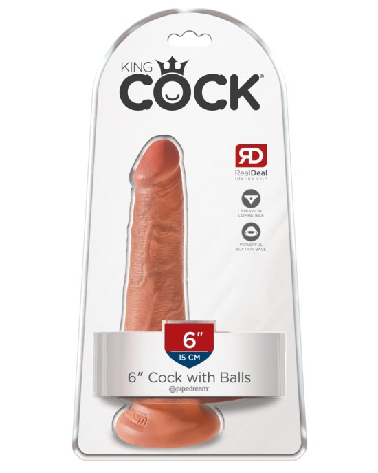 King Cock 6 Cock w Balls Tan